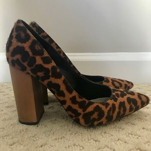 1. State Leopard Calf Hair Wood Block Heel Pumps